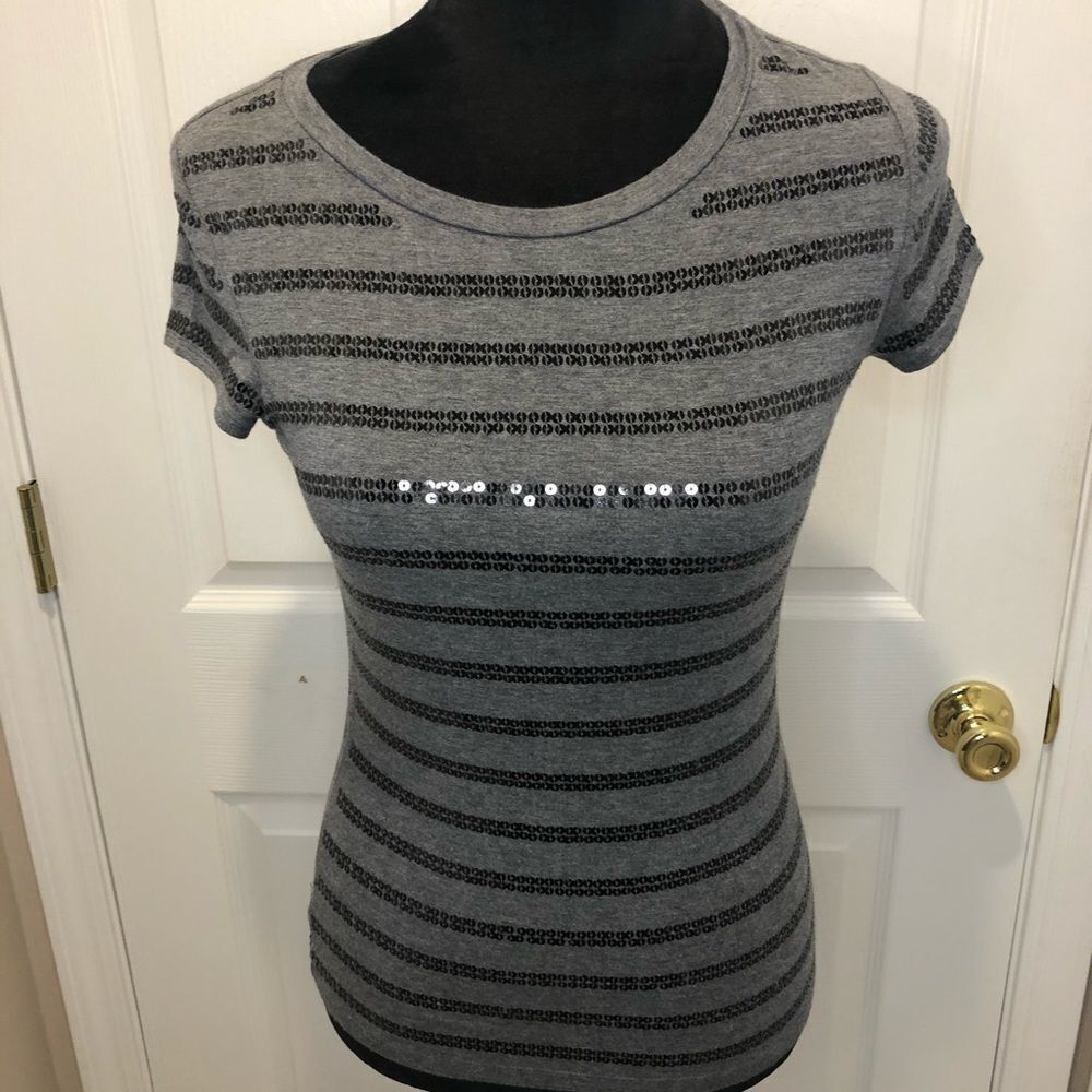 Ann Taylor gray sequin top tee x small petite